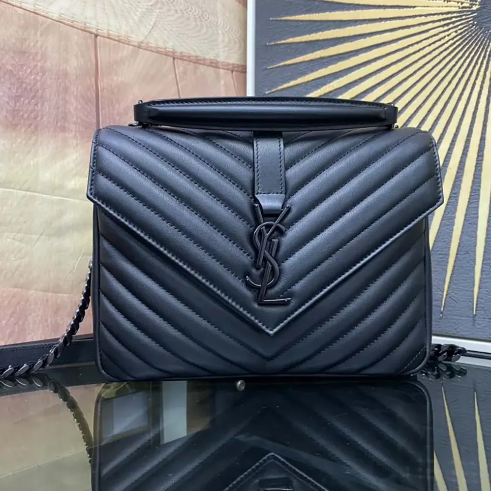 Saint Laurent YSL College Medium in Quilted Leather for Women in Black Saint Laurent YSL College Medium in Quilted Leather for Women in Black
