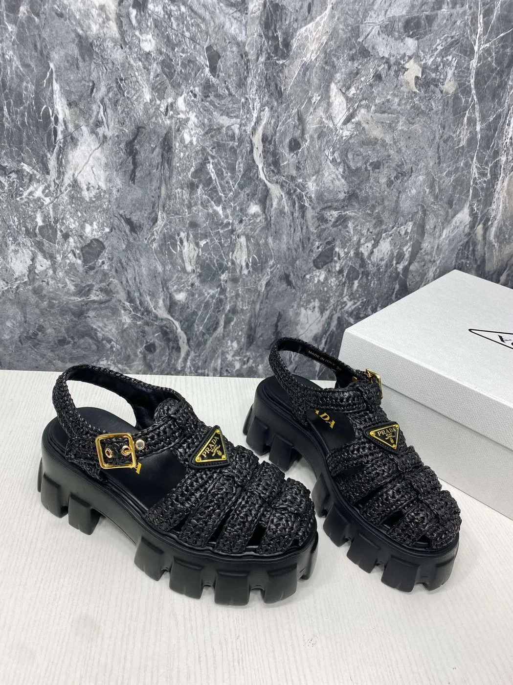 Prada Monolith Crochet Cage Sandals Black Prada Monolith Crochet Cage Sandals Black