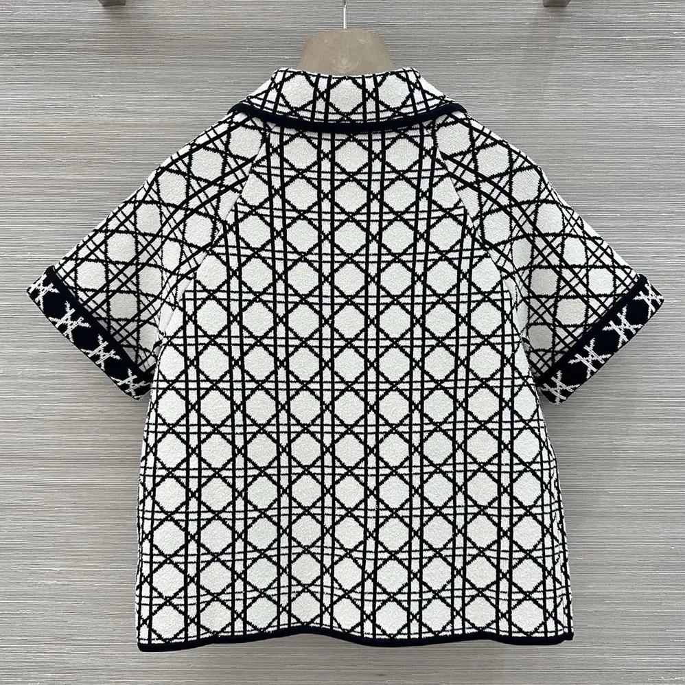Dior Macrocannage Short-Sleeved Jacket Navy Blue and White Tweed for Women Dior Macrocannage Short-Sleeved Jacket Navy Blue and White Tweed for Women