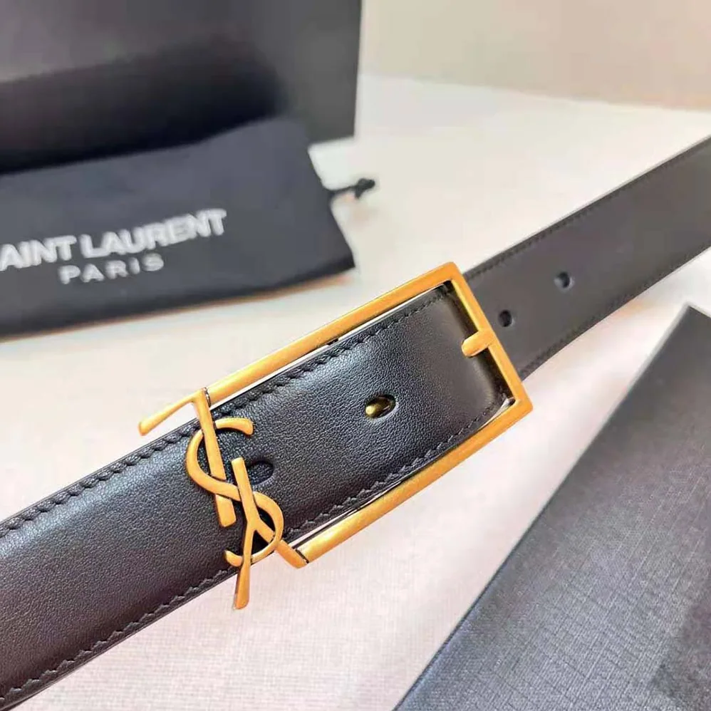 Saint Laurent YSL New Cassandre Buckle Belt in Smooth Leather for Women Saint Laurent YSL New Cassandre Buckle Belt in Smooth Leather for Women