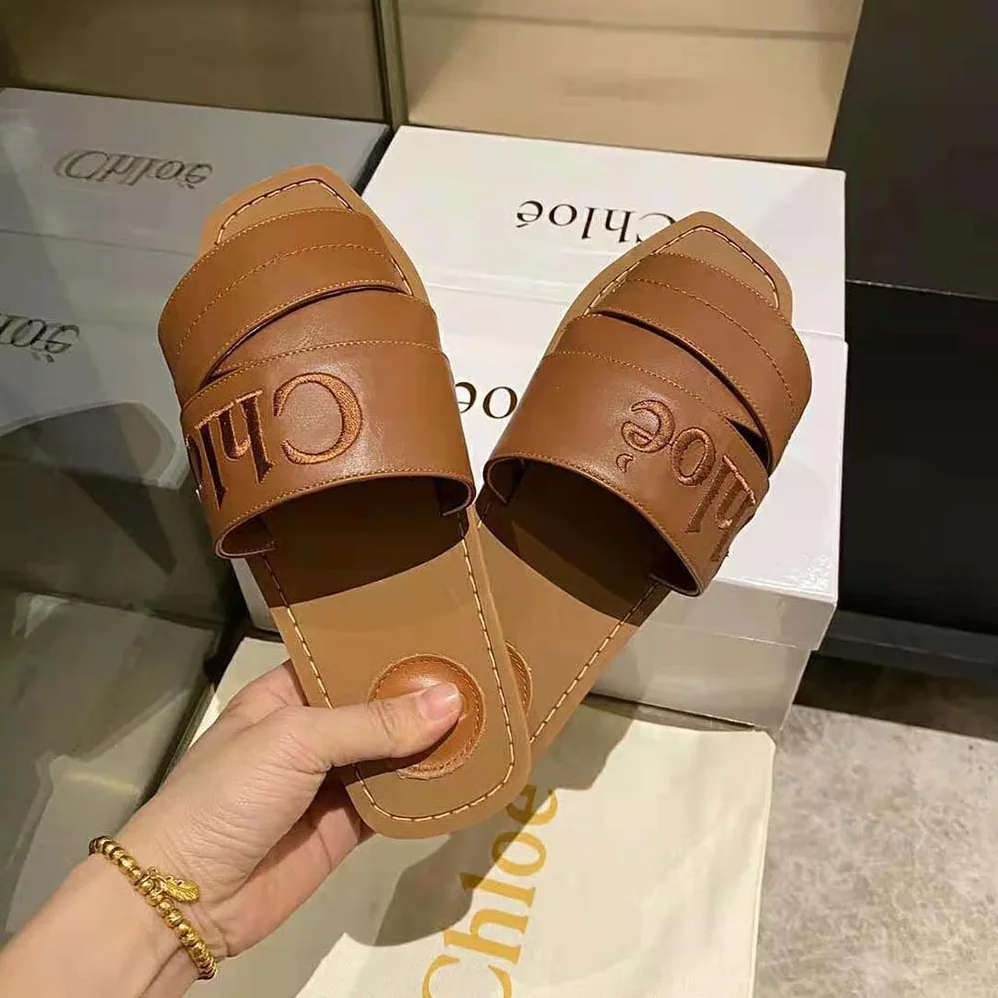 Chloe Woody Flat Mule for Women in Brown