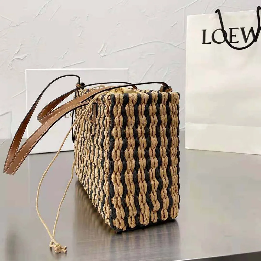 Loewe Small Square Basket Bag in Reed and Calfskin for Women Loewe Small Square Basket Bag in Reed and Calfskin for Women