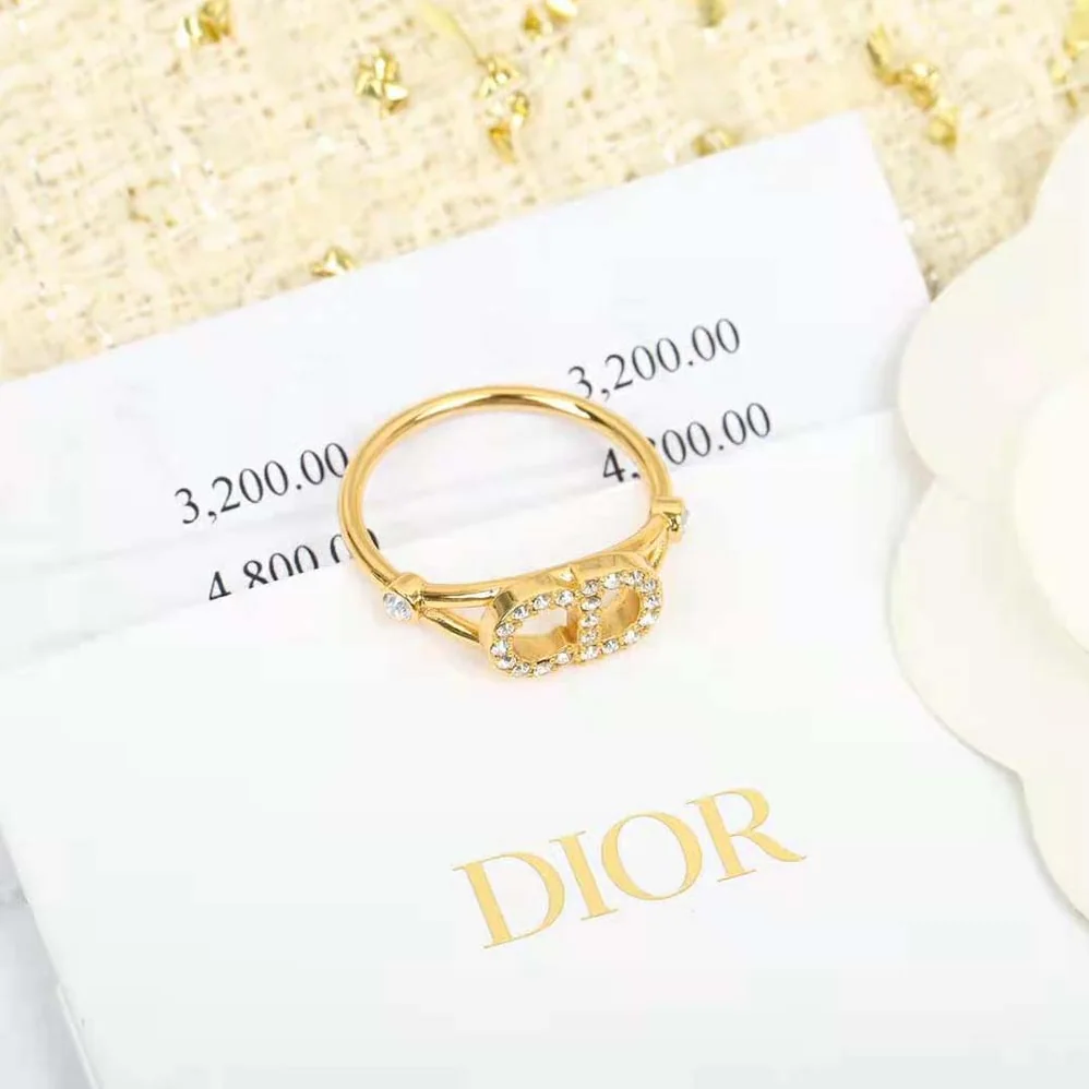 Dior Clair D Lune Ring Gold-Finish Metal and White Crystals for Women