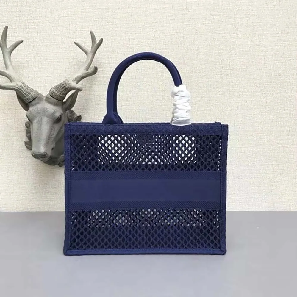 Dior Small Dior Book Tote Blue Mesh Embroidery for Women
