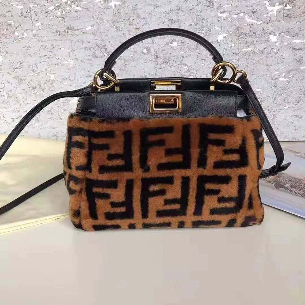 Fendi Peekaboo Iconic Mini Brown Sheepskin Bag for Women