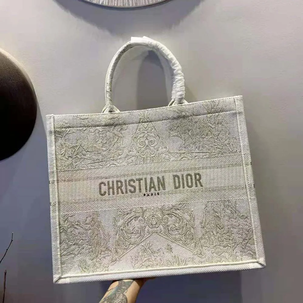 Dior Book Tote Gold-Tone Dior Around the World Stella Embroidery for Women