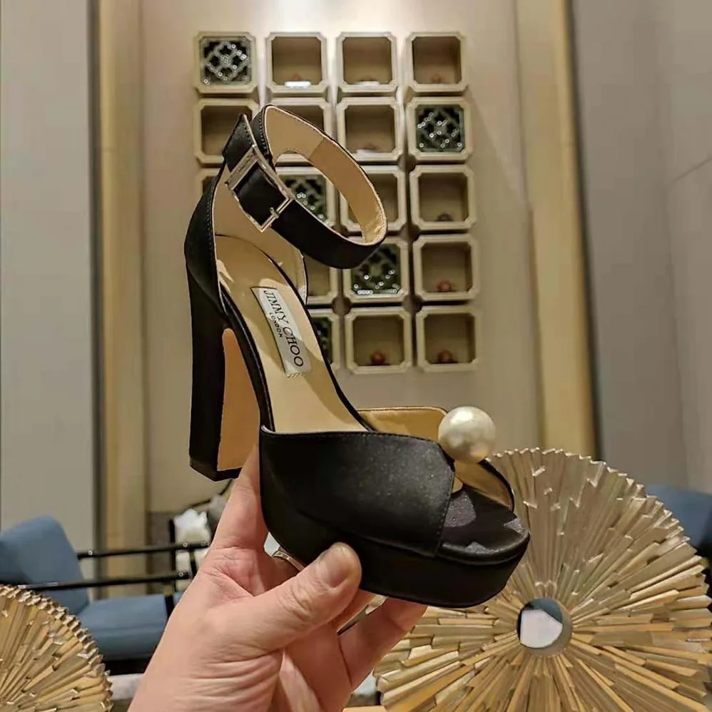 Jimmy Choo Socorie 120 Black Suede Platform Sandals with Pearl Detailing for Women Jimmy Choo Socorie 120 Black Suede Platform Sandals with Pearl Detailing for Women