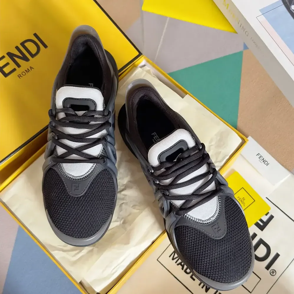 Fendi Tag Sneakers Black Technical Mesh Running Sneakers for Men Fendi Tag Sneakers Black Technical Mesh Running Sneakers for Men