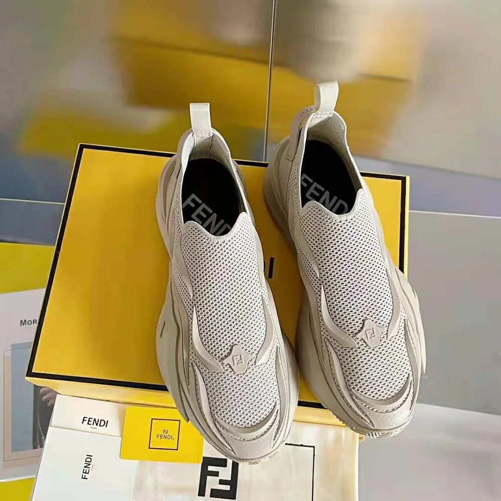 Fendi Flow Beige Mesh Running Sneakers for Unisex Fendi Flow Beige Mesh Running Sneakers for Unisex