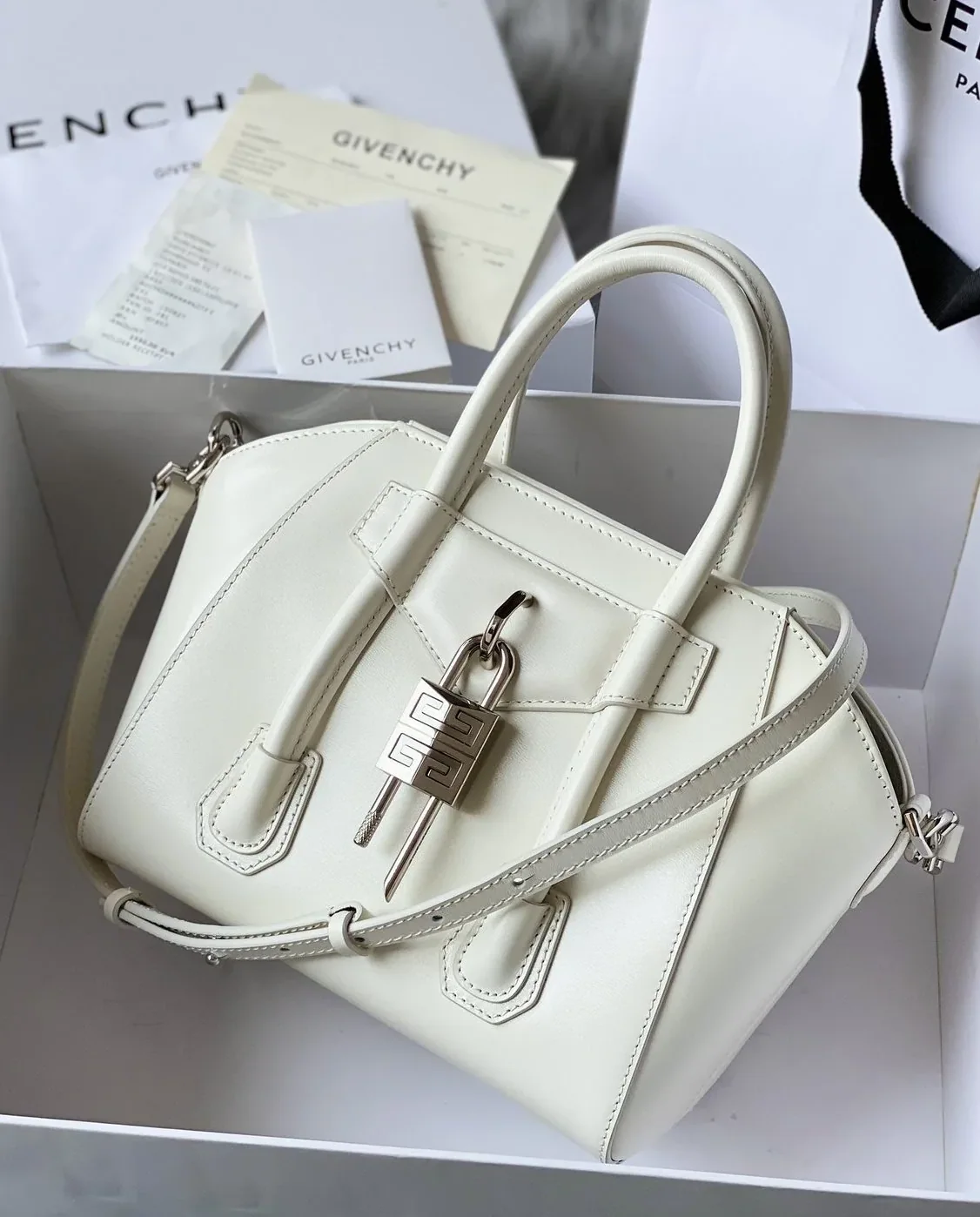 Givenchy Mini Antigona Lock Bag Ivory