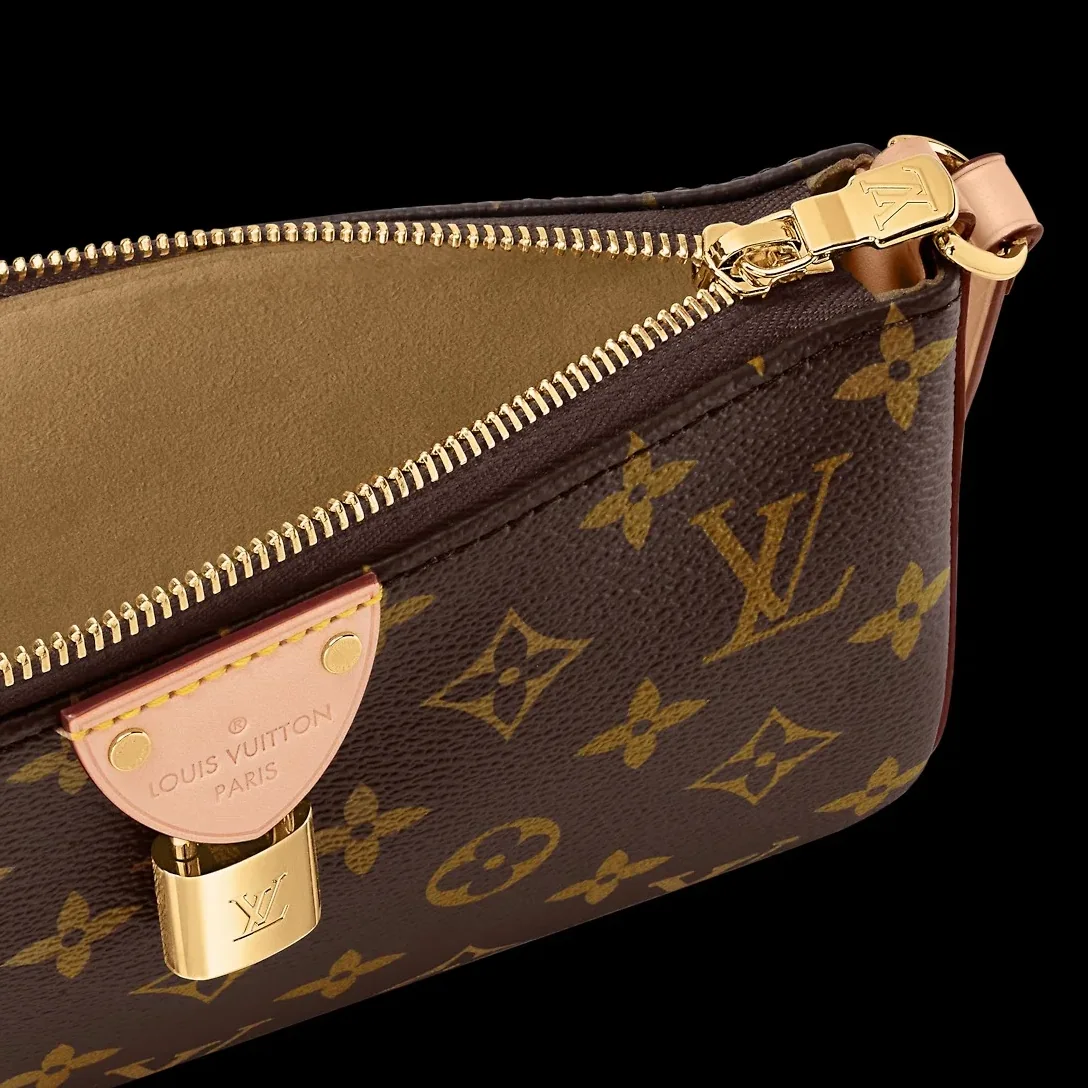 Louis Vuitton Pochette Tirette Shoulder Bag in Brown Monogram Gold Hardware