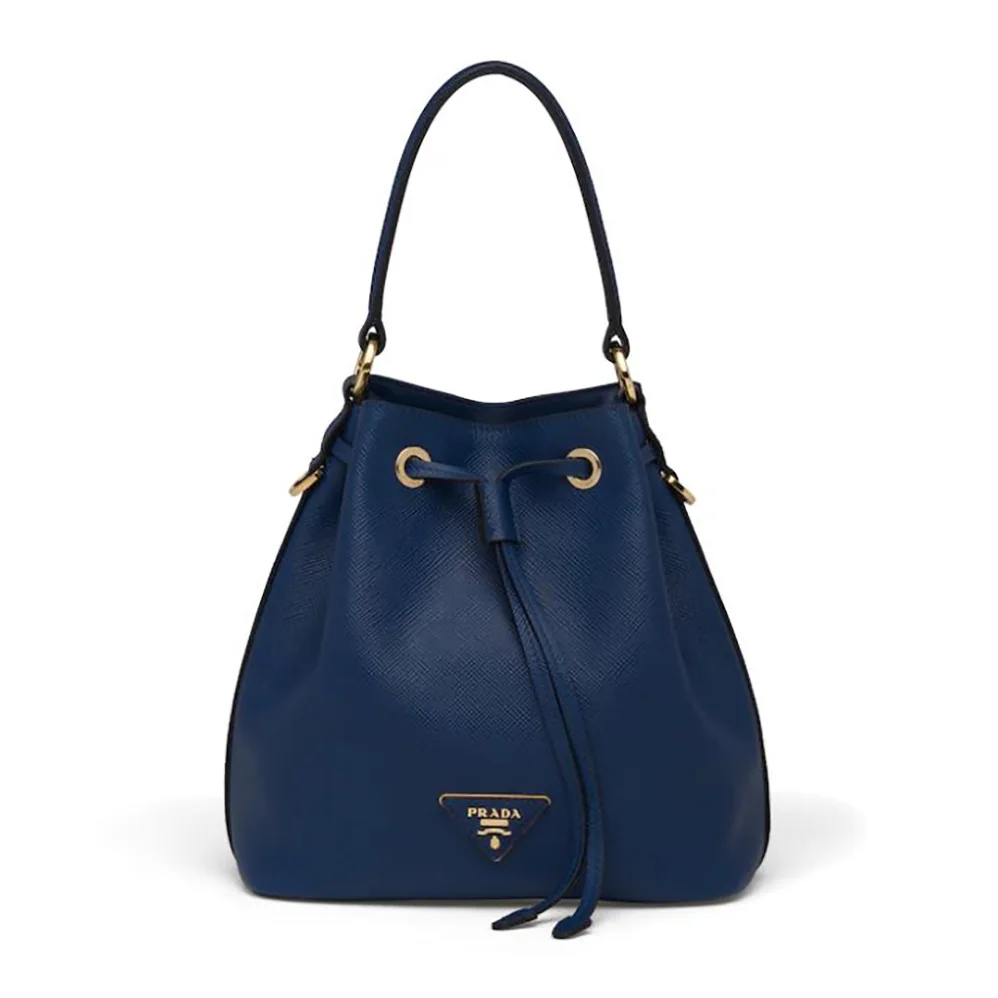 Prada Saffiano Leather Bucket Bag for Women in Navy