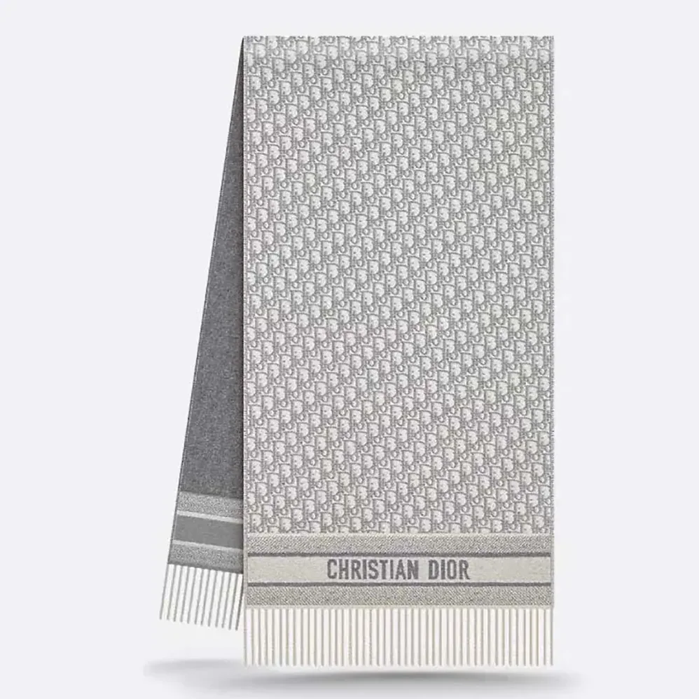 Dior Oblique Scarf Ecru and Gray Cashmere for Unisex Dior Oblique Scarf Ecru and Gray Cashmere for Unisex