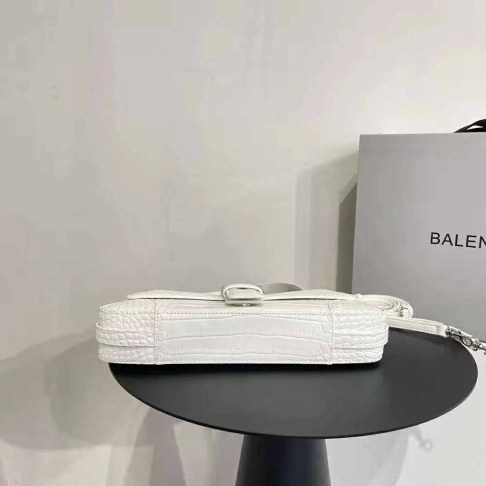Balenciaga Lindsay Small Shoulder Bag with Strap Crocodile Embossed for Women in White