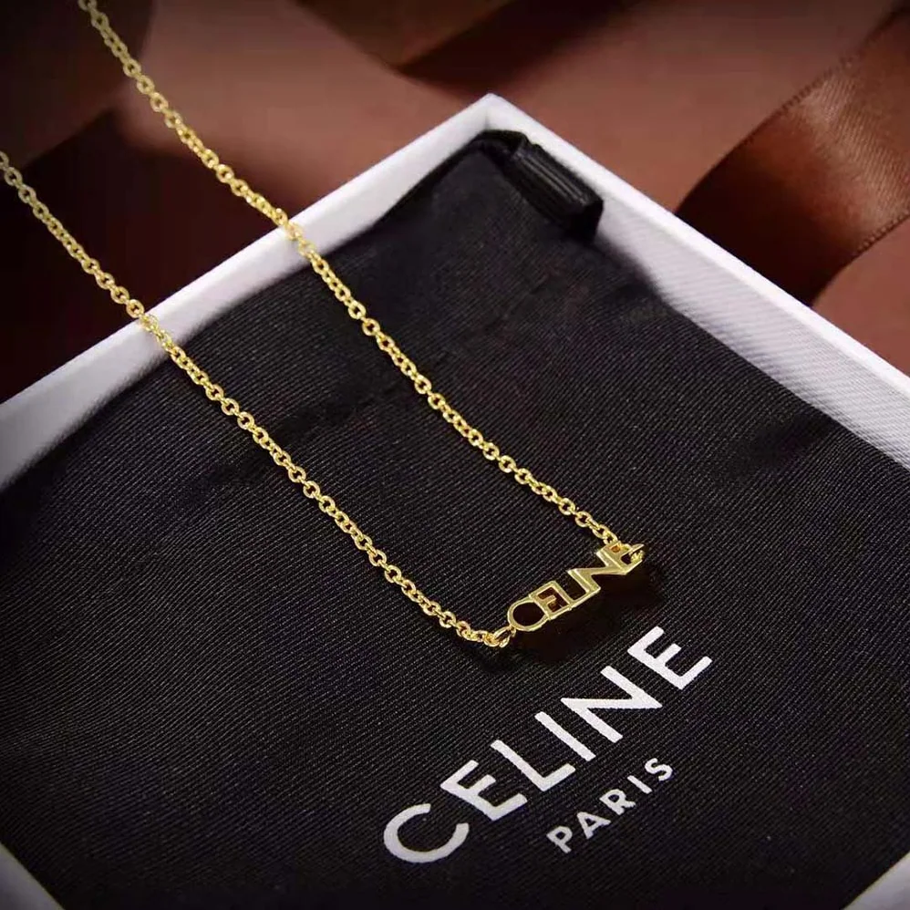 Celine Typo Necklace in Brass with Gold Finish for Women Celine Typo Necklace in Brass with Gold Finish for Women