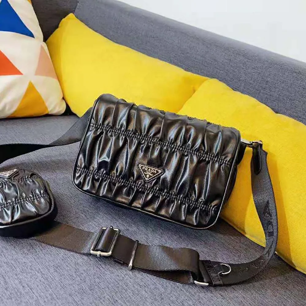 Prada Gaufre Nappa Leather Shoulder Bag for Women in Black Prada Gaufre Nappa Leather Shoulder Bag for Women in Black