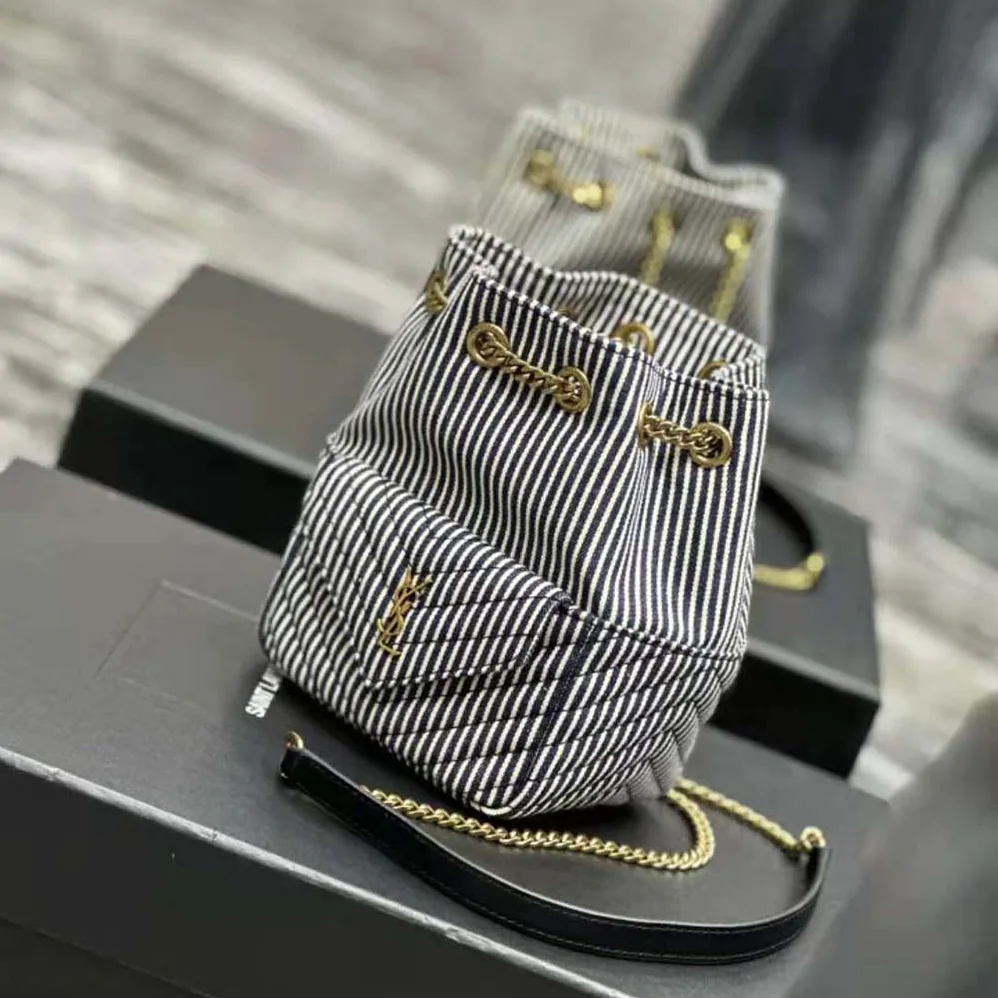 Saint Laurent YSL Joe Mini Bucket Bag in Micro Stripped Denim for Women