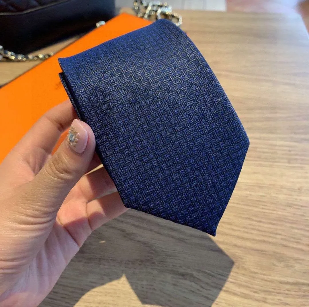 Hermes Tie 7 Faconnee New H Navy Blue