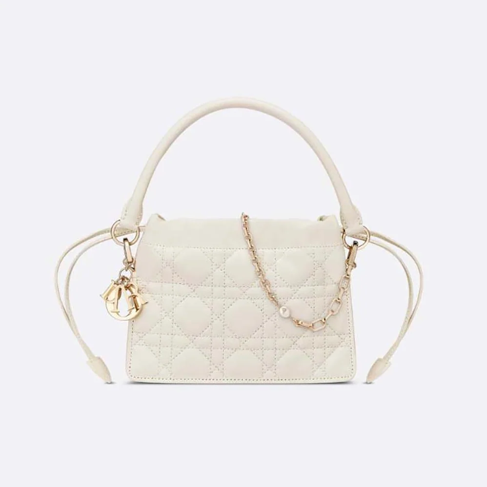 Dior Lady Dior Top Handle Drawstring Mini Bag Latte Cannage Lambskin for Women Dior Lady Dior Top Handle Drawstring Mini Bag Latte Cannage Lambskin for Women