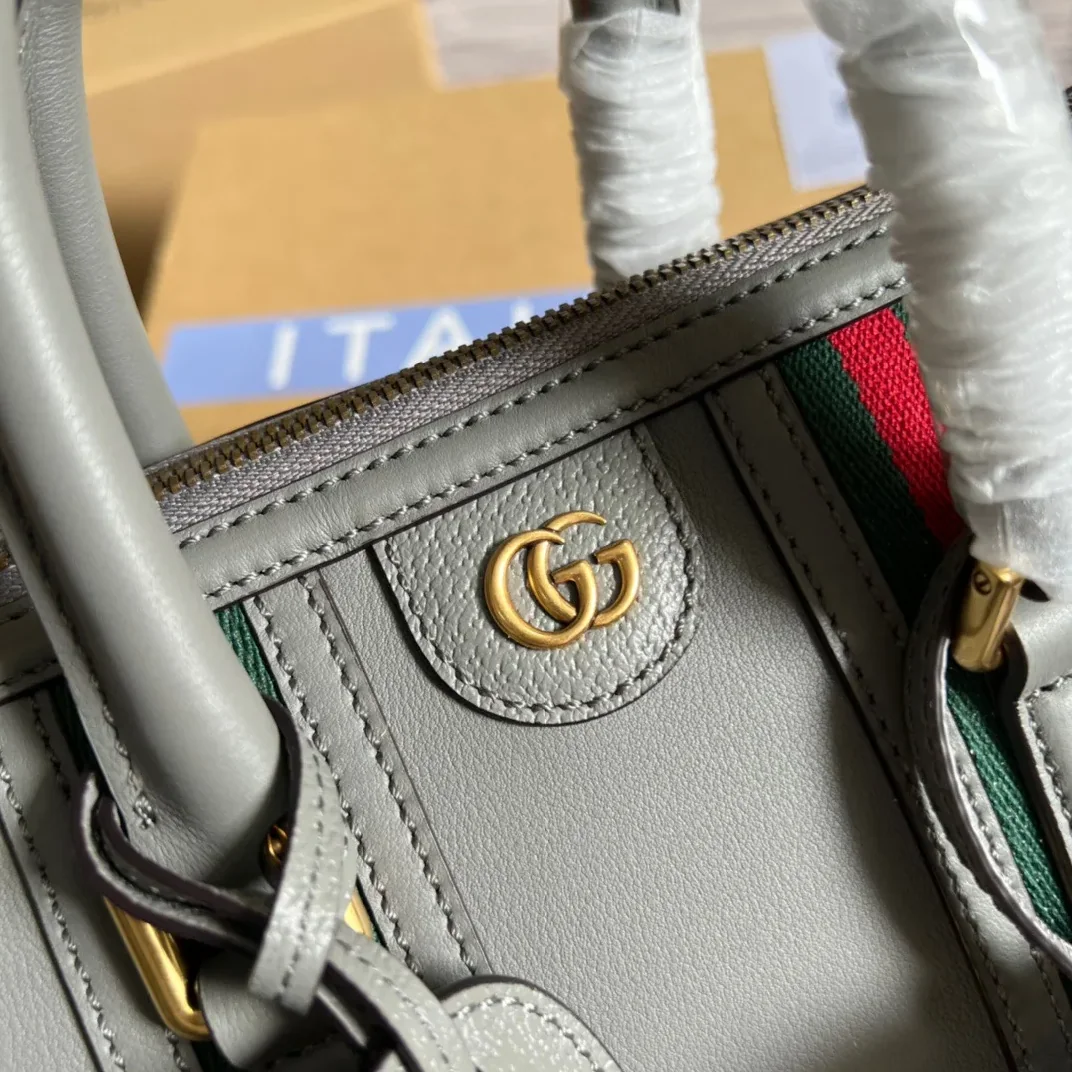 Small Bauletto Top Handle Bag With Double G Brown in Grey / Small Bauletto Top Handle Bag With Double G Brown in Grey /