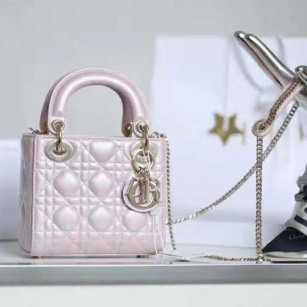 Dior Mini Lady Dior Bag Pearlescent Cannage Lambskin for Women in Pink