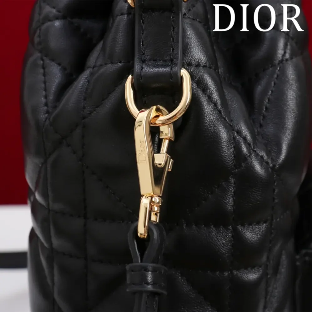 Dior Small Dior Caro Bucket Bag Black Macrocannage Lambskin for Women