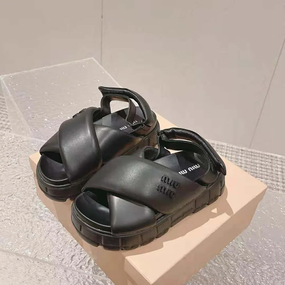 Miu Miu Sporty Nappa Leather Sandals for Women in Black Miu Miu Sporty Nappa Leather Sandals for Women in Black