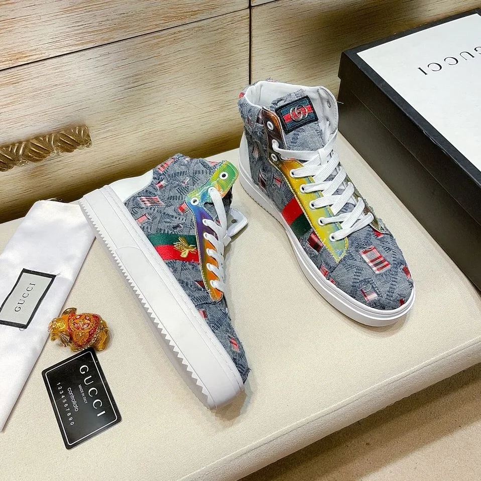 Gucci Basket Jean's High Top With Bee Sneaker Blue for Men Gucci Basket Jean's High Top With Bee Sneaker Blue for Men