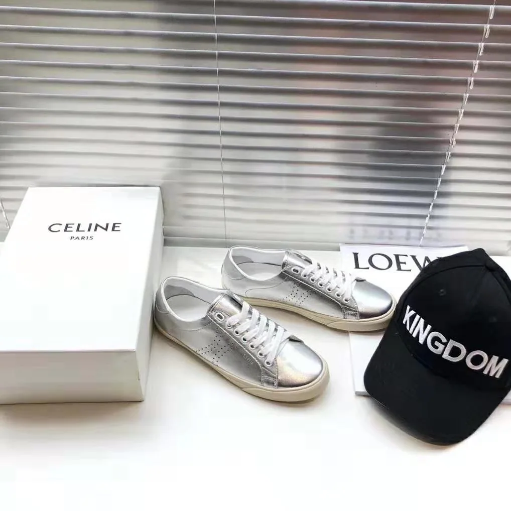 Celine Celine Triomphe Low Lace Up Sneaker Calfskin for Women in Silver