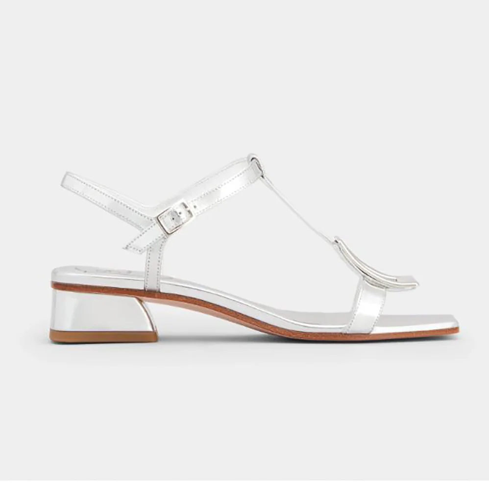 Roger Vivier Bikiviv' Metal Buckle Sandals in Leather for Women in Silver Roger Vivier Bikiviv' Metal Buckle Sandals in Leather for Women in Silver