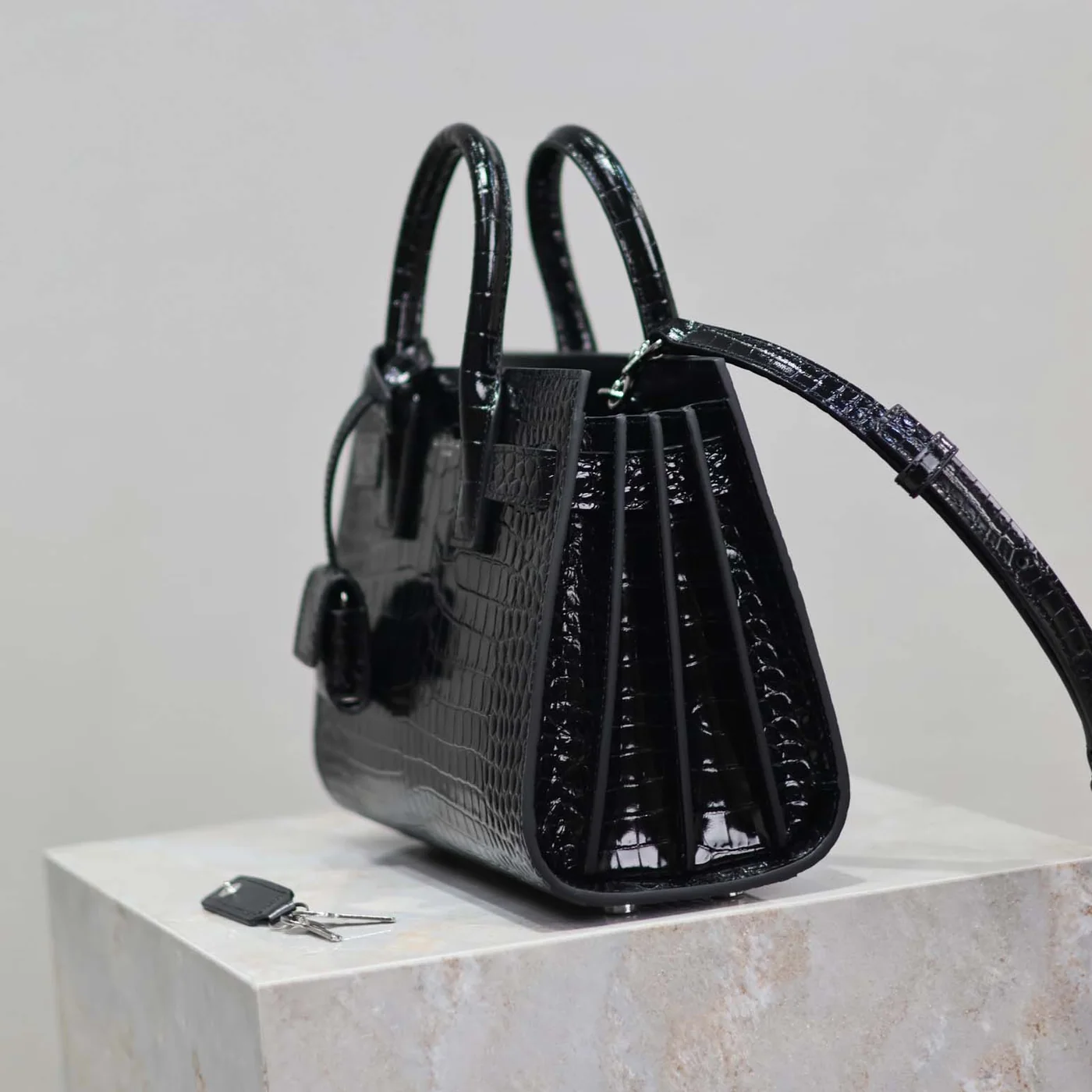Saint Laurent YSL Sac De Jour in Crocodile Embossed Leather Nano for Women in Black