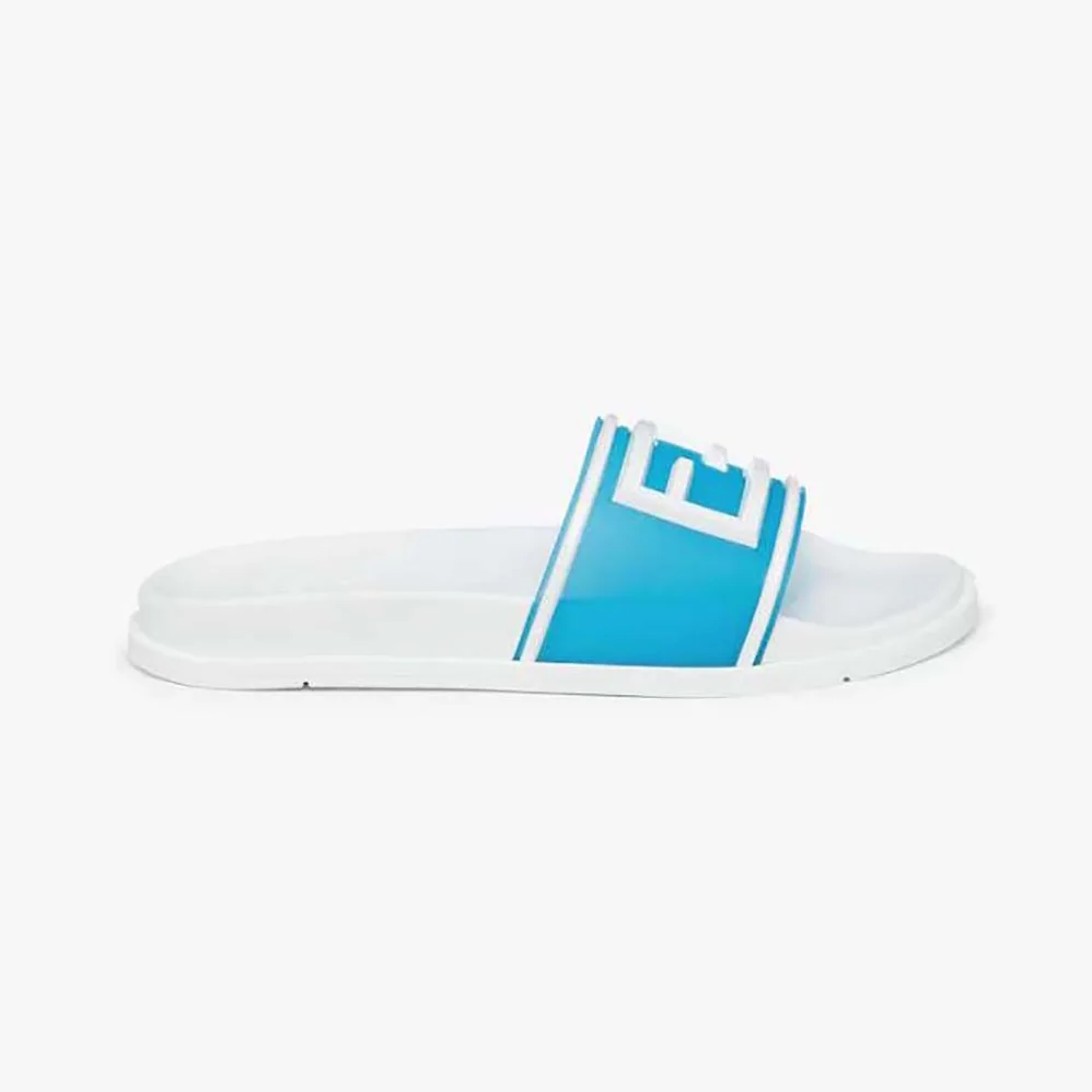 Fendi Baguette Slides Light Blue Rubber Slides for Men Fendi Baguette Slides Light Blue Rubber Slides for Men