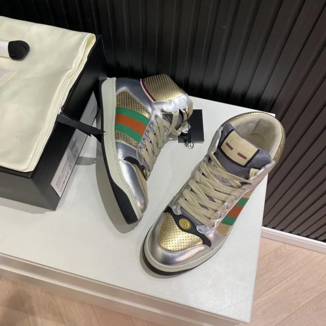 Gucci Screener High for Men in top Sneakers Silver Gold Gucci Screener High for Men in top Sneakers Silver Gold