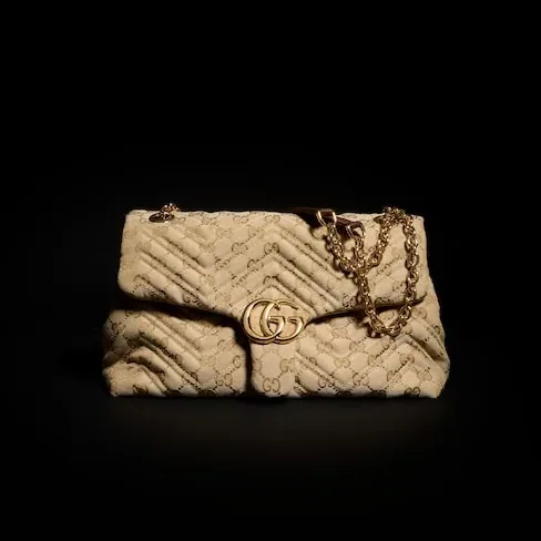 Gucci Marmont Medium Shoulder Bag / Sand/ Dark Brown Gold Hardware