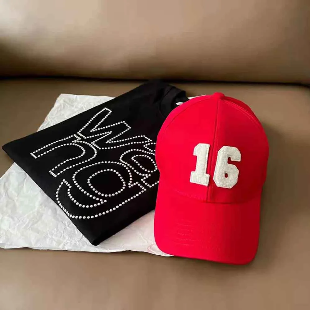 Celine 16 Patch Cotton Baseball Cap for Women in Red
