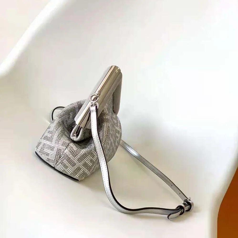 Fendi First Small Silver Leather Bag with Crystal FF Motif for Women Fendi First Small Silver Leather Bag with Crystal FF Motif for Women
