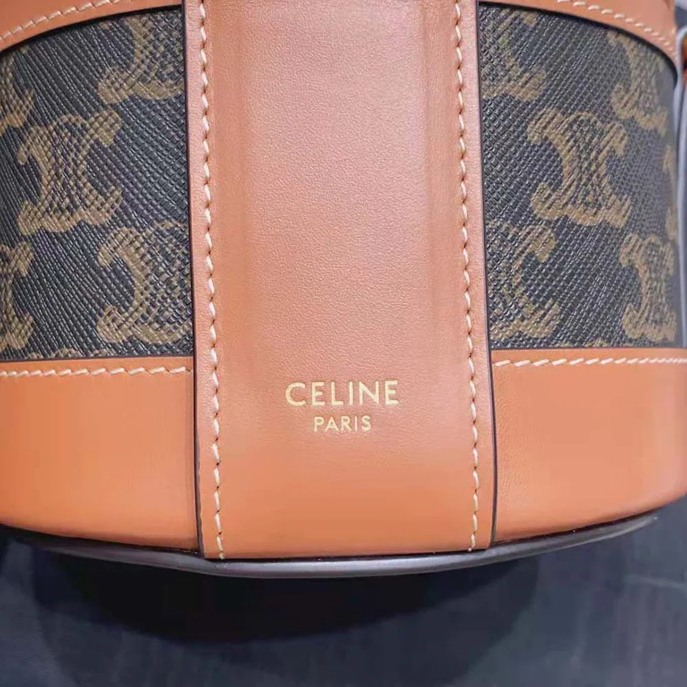 Celine Small Tambour Bag in Triomphe Canvas and Calfskin for Women in Brown