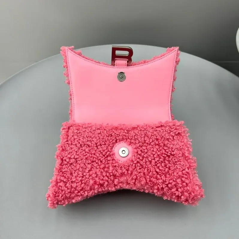 Furry Hourglass Small Handbag Black in Grey/Pink / Furry Hourglass Small Handbag Black in Grey/Pink /