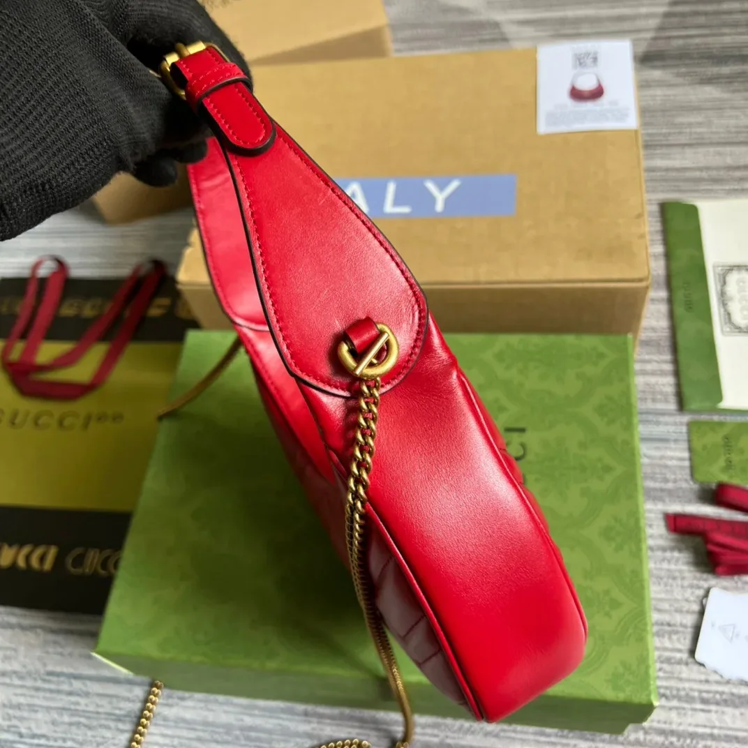Gucci Marmont Half Moon Shaped Mini Bag Red Gucci Marmont Half Moon Shaped Mini Bag Red