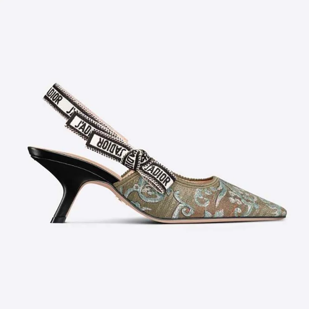 Dior J'Adior Slingback Pump Sky Blue Dior Brocart Embroidered Cotton with Gold for Women in Tone Metallic Thread