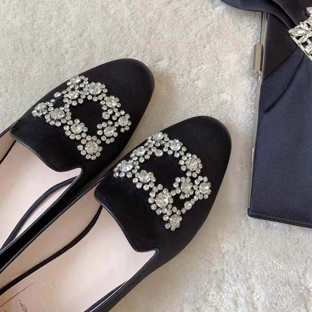 Roger Vivier Flower Strass Embroidered Buckle Loafers in Satin for Women Roger Vivier Flower Strass Embroidered Buckle Loafers in Satin for Women