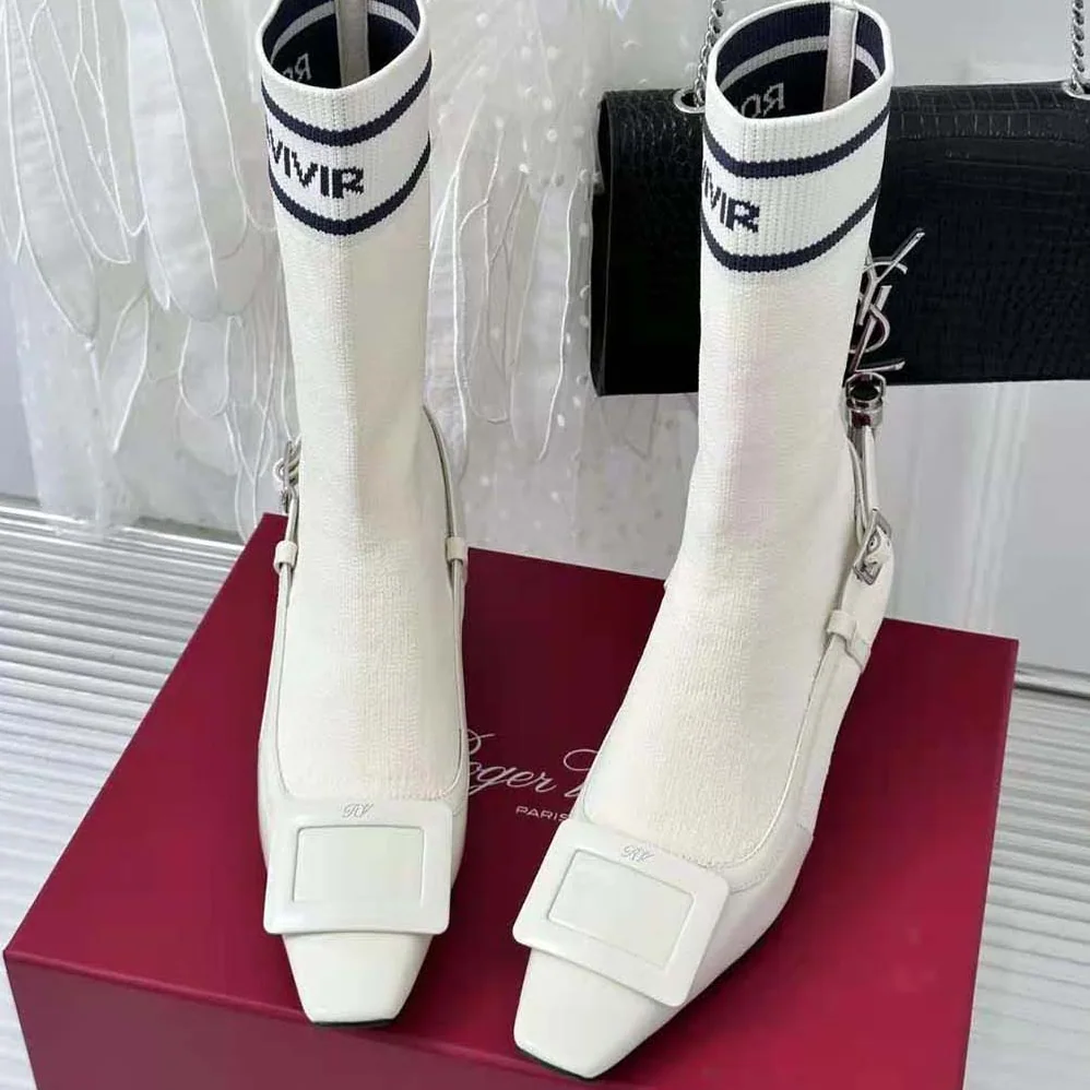 Roger Vivier Belle Vivier Sock Lacquered Buckle Ankle Boots in Patent Leather for Women in White Roger Vivier Belle Vivier Sock Lacquered Buckle Ankle Boots in Patent Leather for Women in White