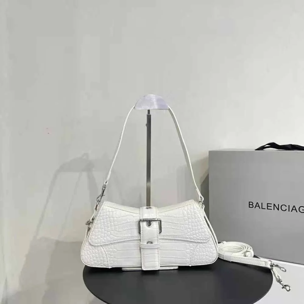 Balenciaga Lindsay Small Shoulder Bag with Strap Crocodile Embossed for Women in White