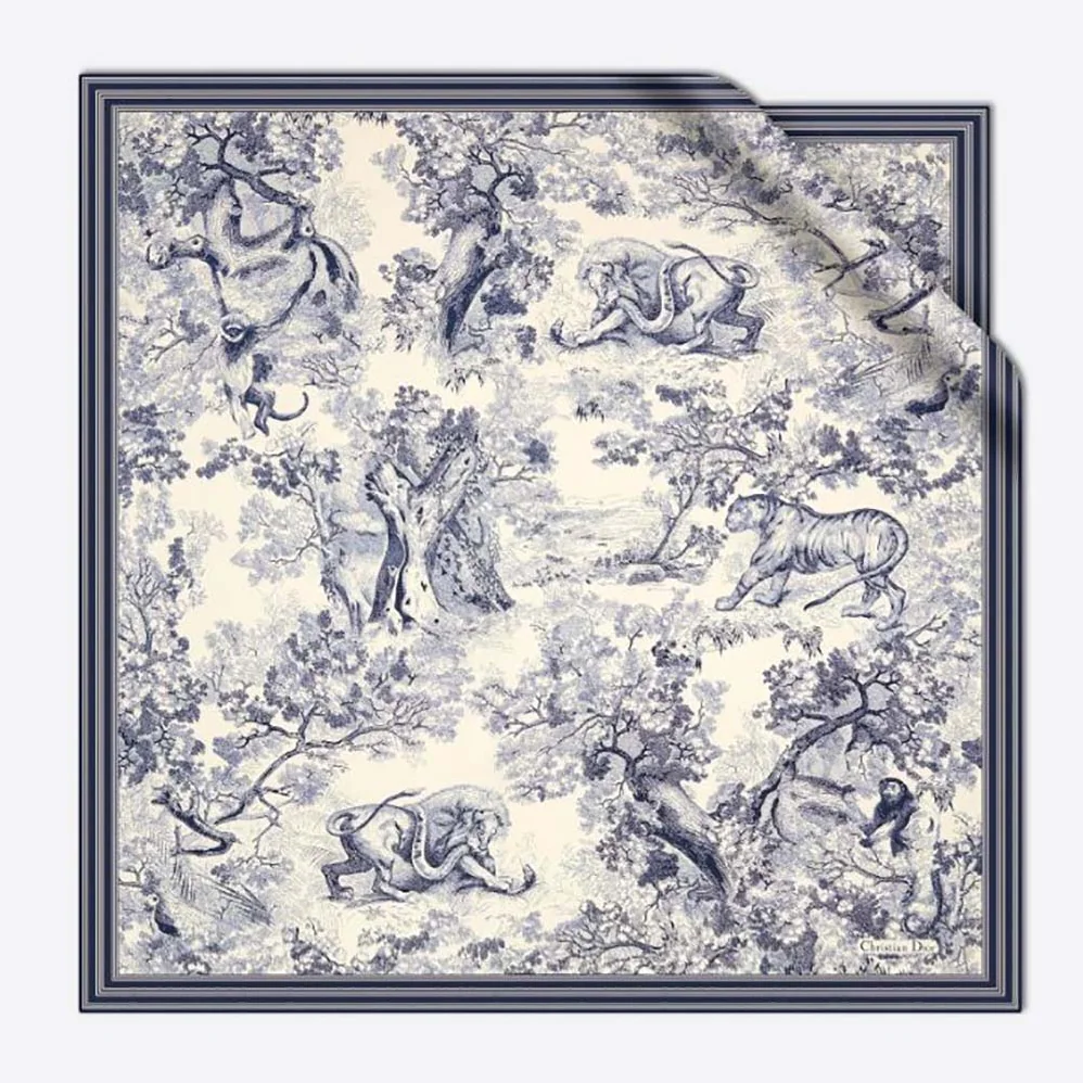 Dior Toile De Jouy Square Scarf Blue Silk Twill for Women Dior Toile De Jouy Square Scarf Blue Silk Twill for Women