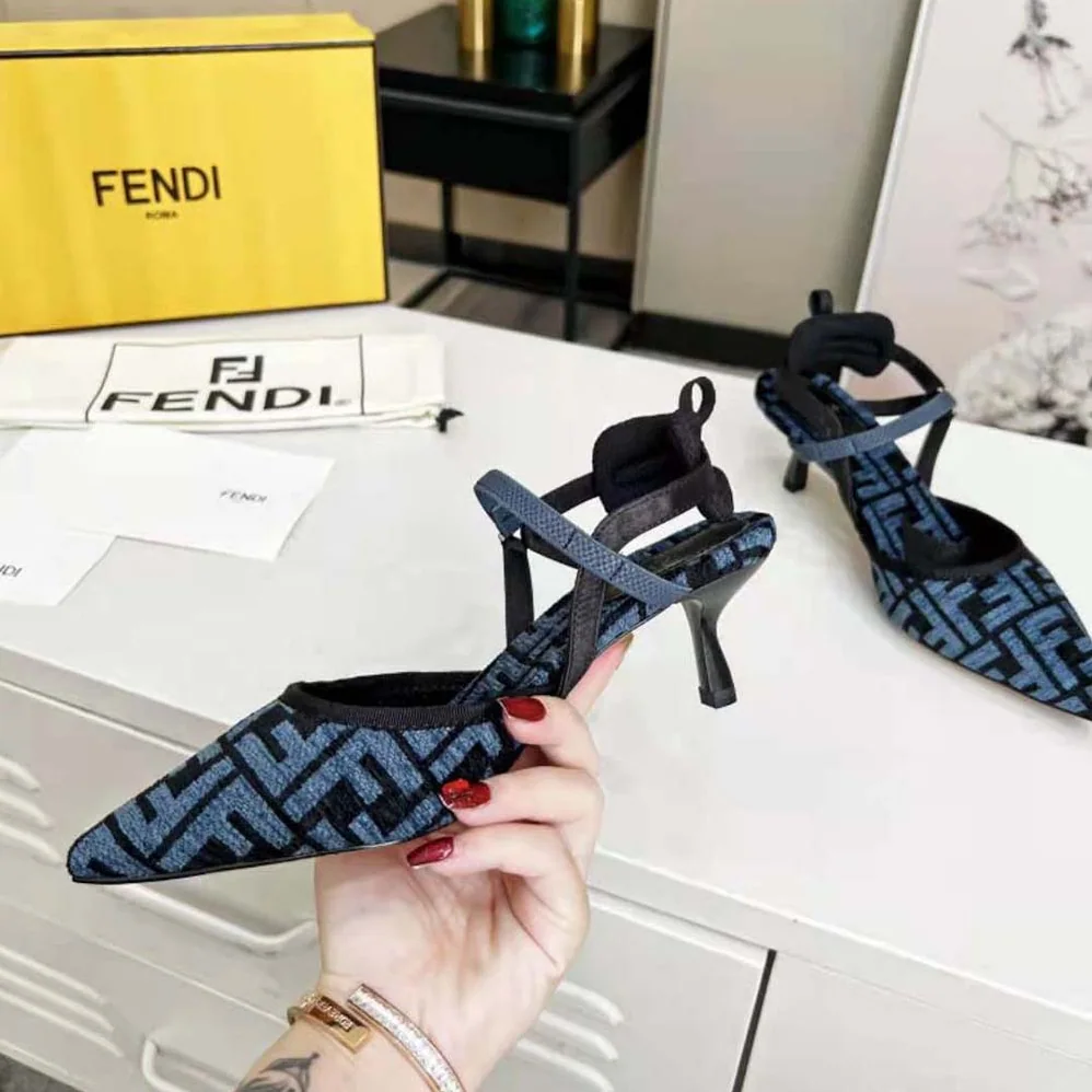 Fendi Colibrì Lite Medium-Heel Blue FF Chenille Slingbacks for Women Fendi Colibrì Lite Medium-Heel Blue FF Chenille Slingbacks for Women