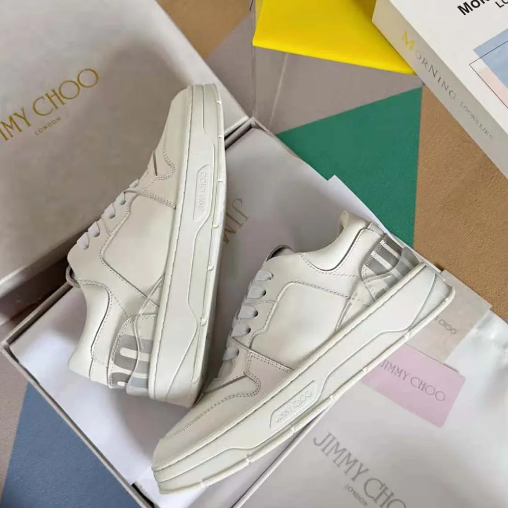 Jimmy Choo Florent/F White and Peacock Mix Leather Trainers for Women