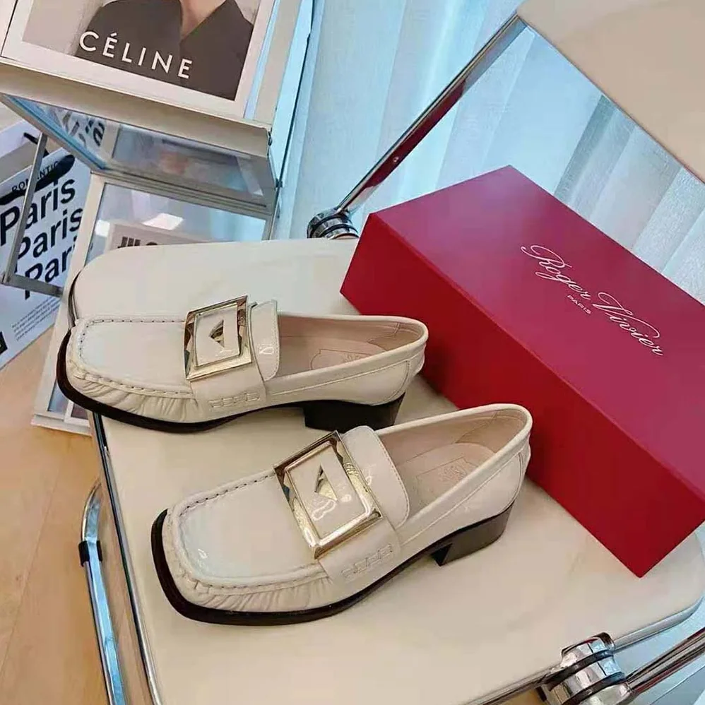 Roger Vivier Preppy Viv' Metal Buckle Loafers in Patent Leather for Women in White Roger Vivier Preppy Viv' Metal Buckle Loafers in Patent Leather for Women in White