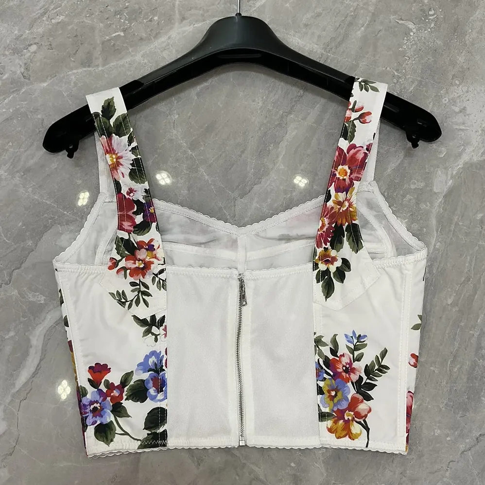 Dolce Gabbana D&G Flower Bouquet for Women in Print Cotton Bustier Top Dolce Gabbana D&G Flower Bouquet for Women in Print Cotton Bustier Top