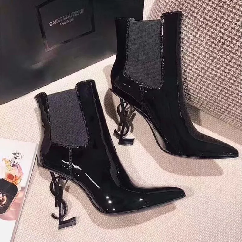 Saint Laurent YSL Shoes Opyum Bootie in Patent Leather with Black Heel-80mm for Women