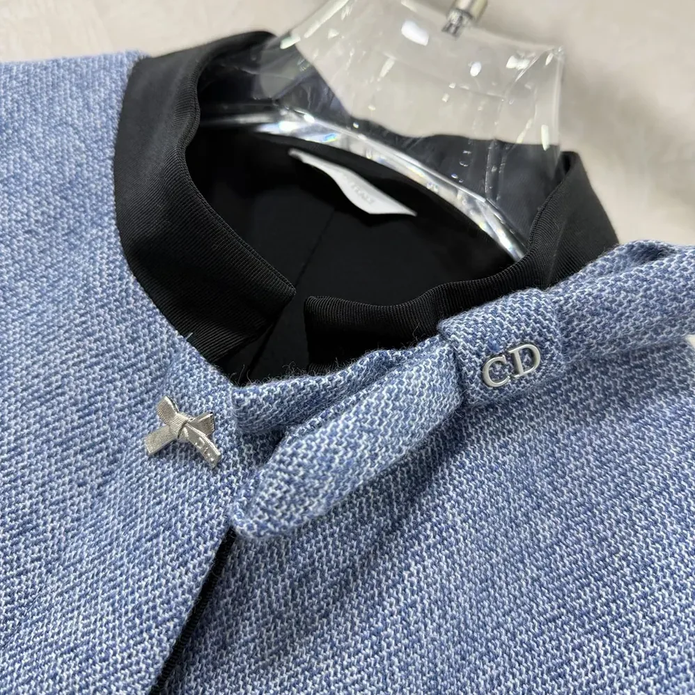 Dior Cropped Jacket Blue Virgin Wool Tweed for Women Dior Cropped Jacket Blue Virgin Wool Tweed for Women